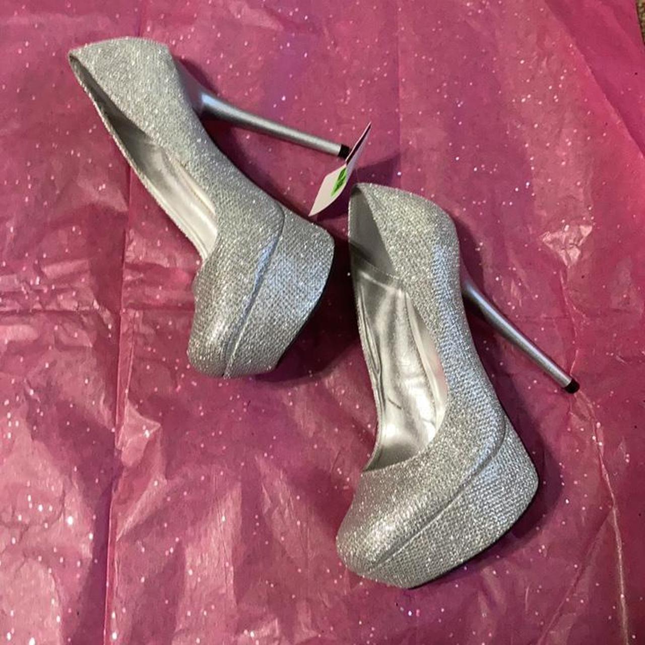 metallic silver platform heels