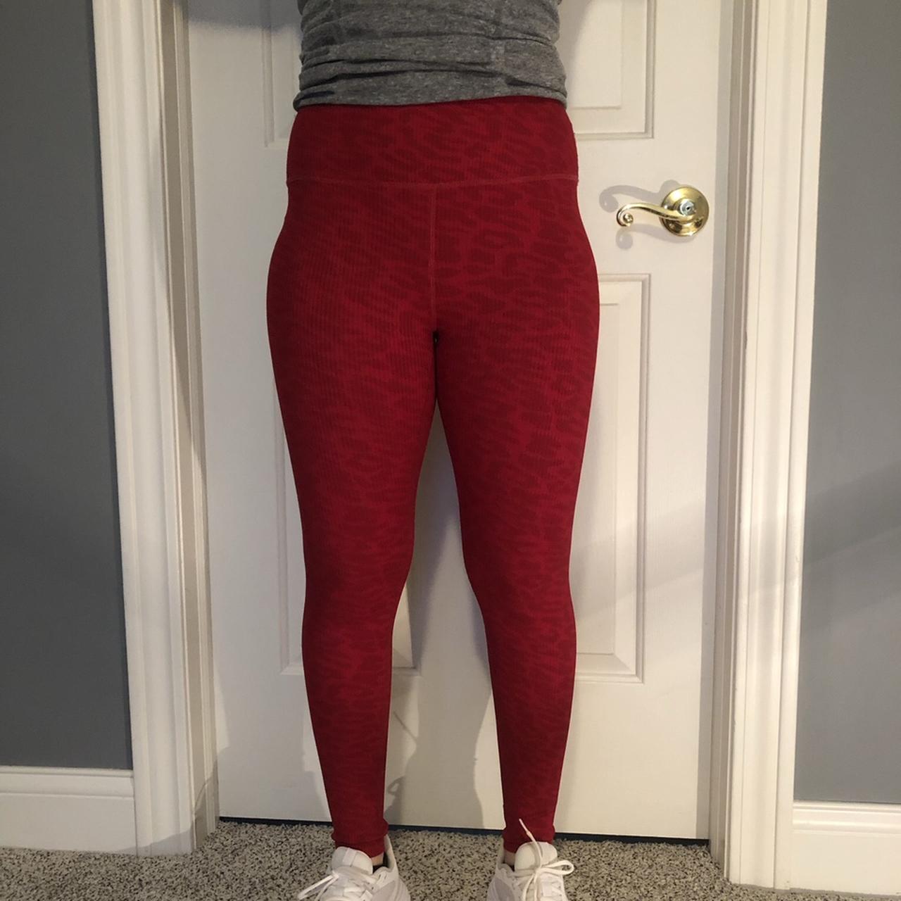 Carbon 38 ribbed high-rise 7/8 Red leggings Size: - Depop