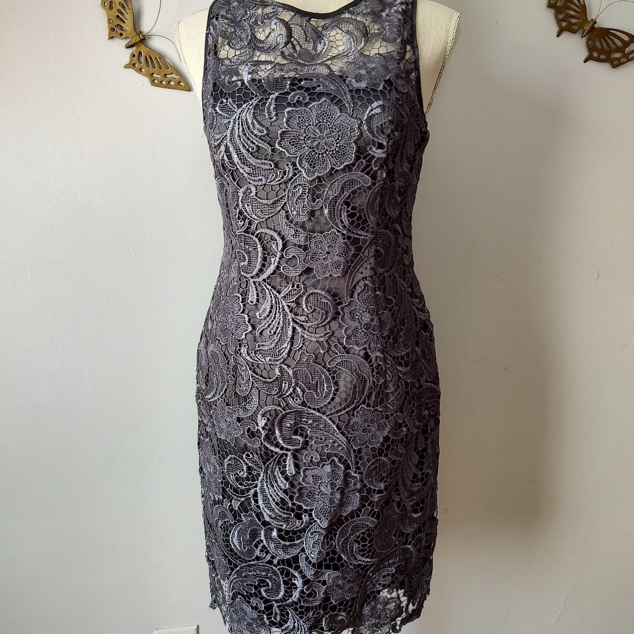 Adrianna papell gray lace mini cocktail dress In