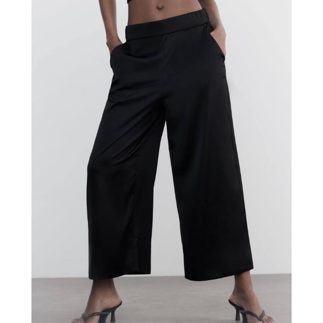Satin wide leg pants with elastic waistband and side... - Depop