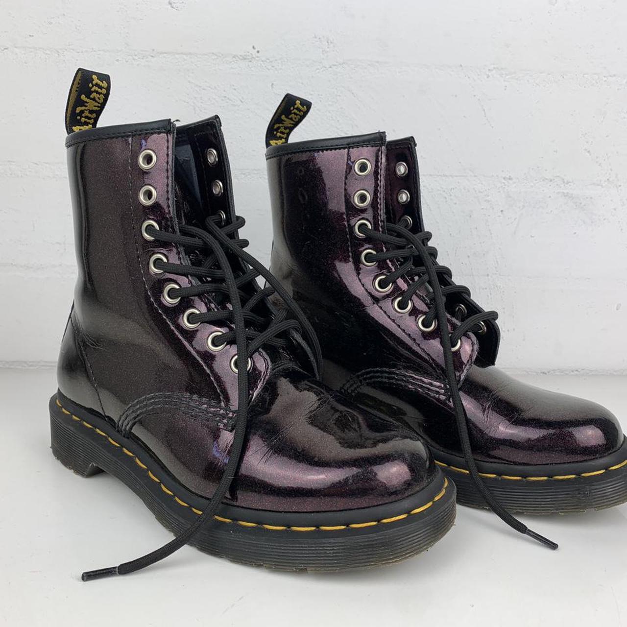 Doc Martens purple glitter combat style boots size 6... - Depop