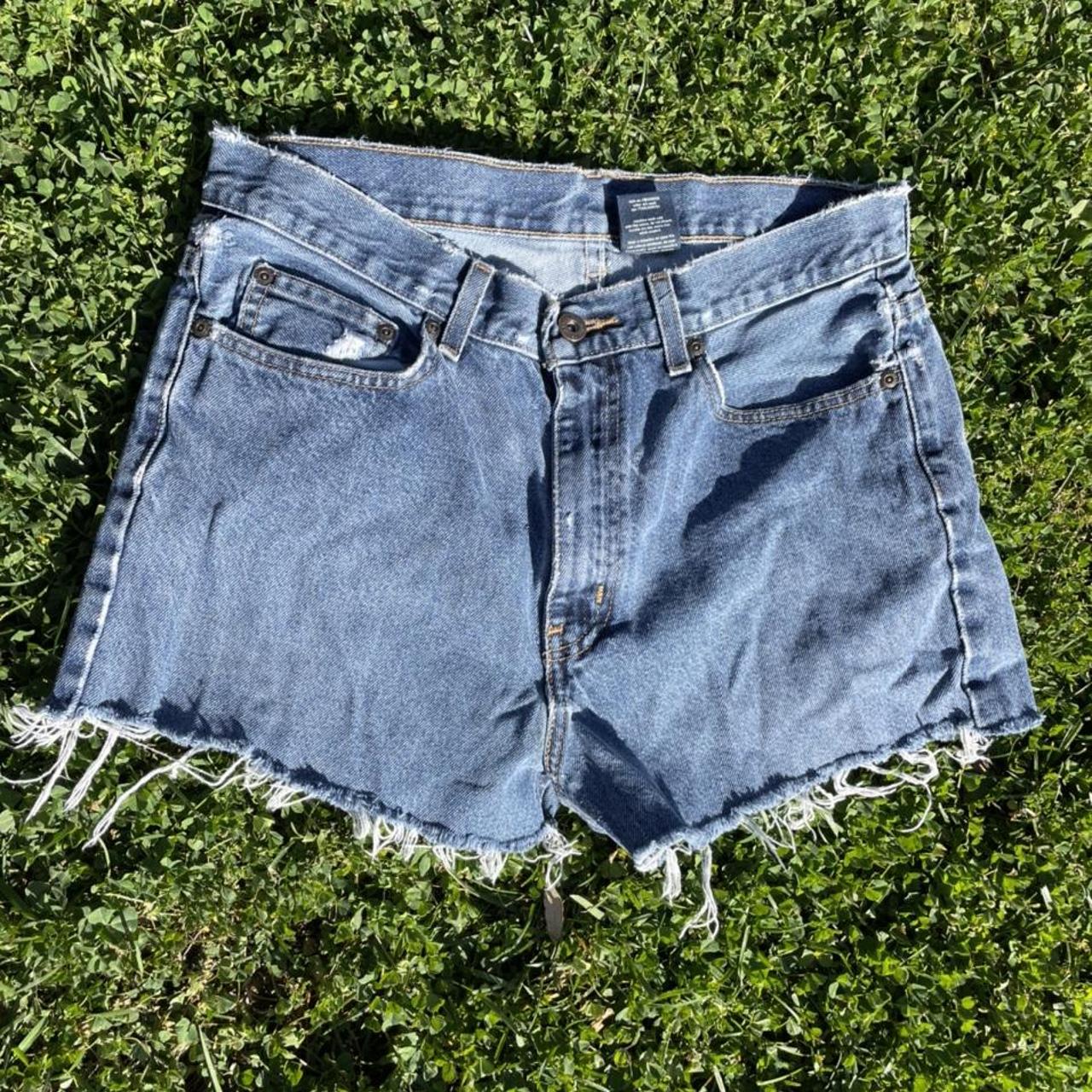 women’s high waisted distressed denim shorts size... Depop