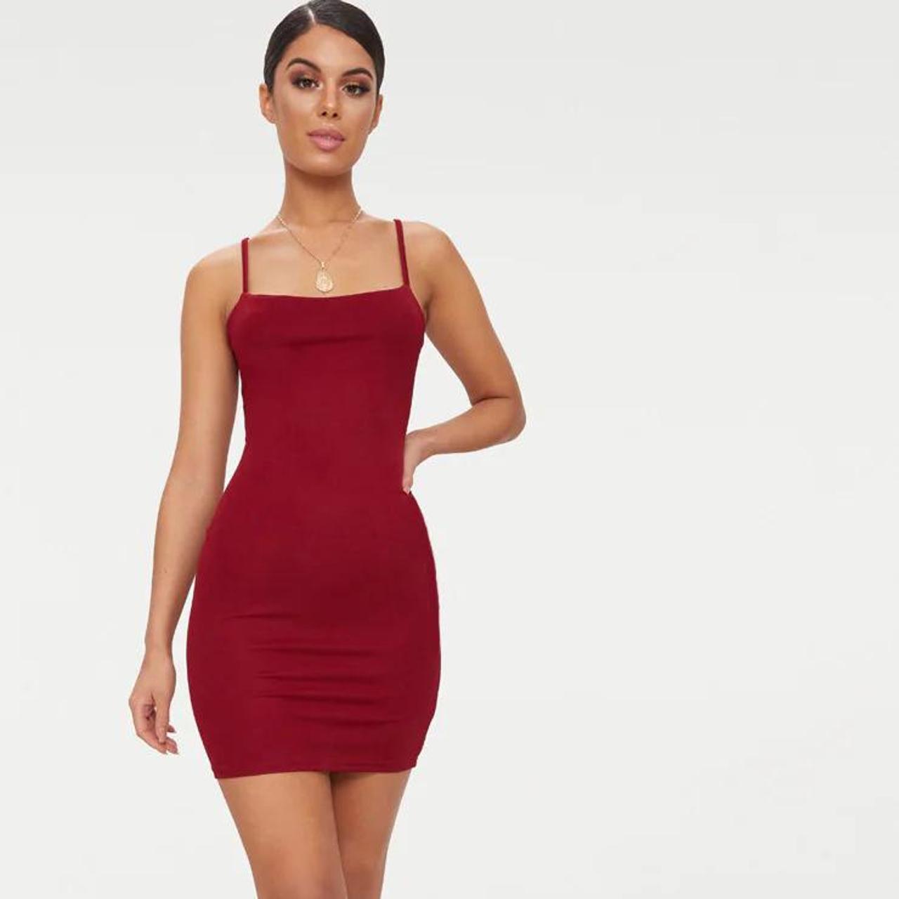 red straight neck bodycon dress