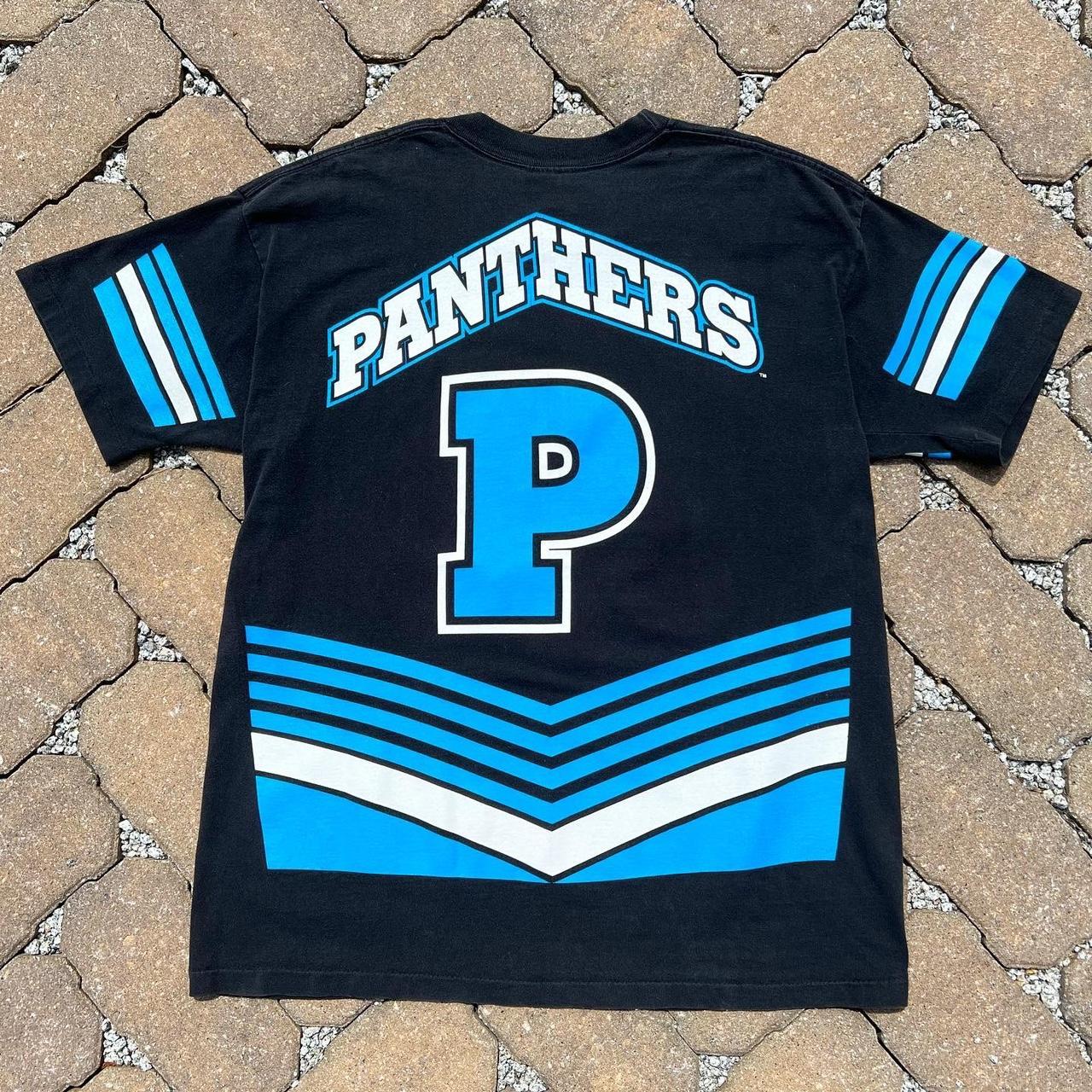 VTG 90s Salem Sportswear Carolina Panthers Mega Print T-Shirt Blue XL