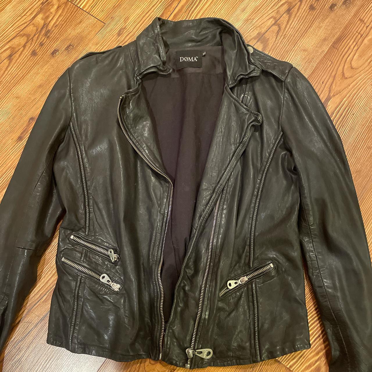 vintage womens black DOMA leather jacket size XL.... - Depop