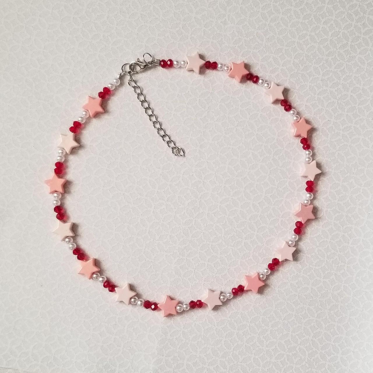 Necklace Light pink/pink stars with tint of gold... - Depop