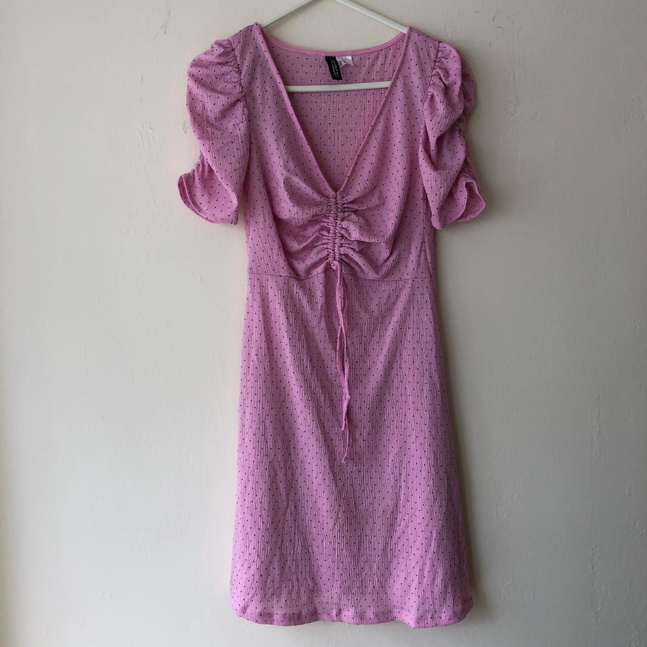 H&M baby pink mini dress with black polka... Depop