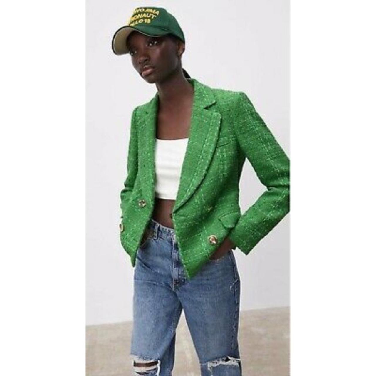 Womens Blazer Zara Cropped Textured Blazer ZARA Green