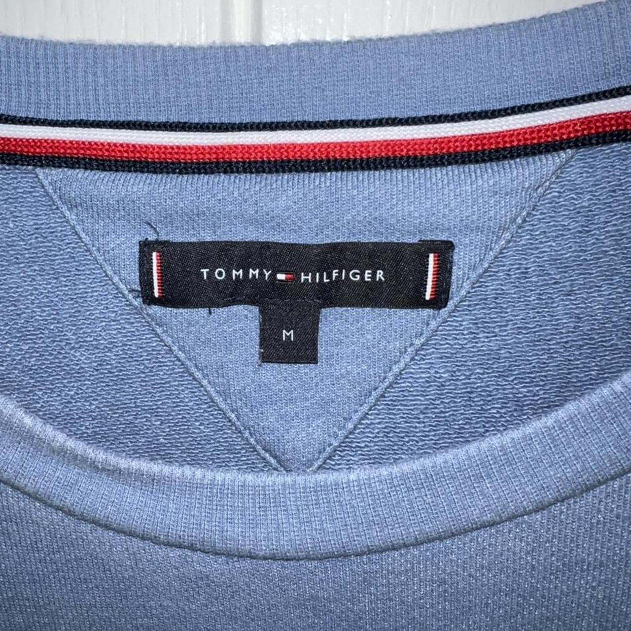 Light Blue Tommy Hilfiger jumper with side logo... - Depop