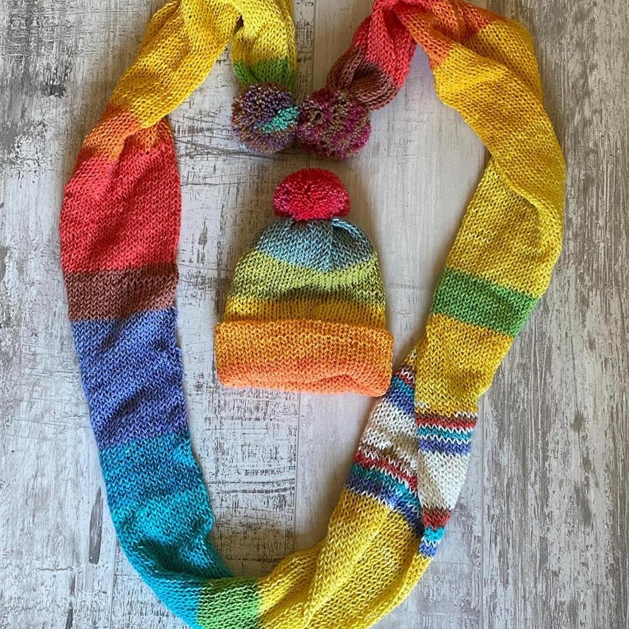 Scrappy #rainbow handmade hat & scarf set. Hat has a... - Depop