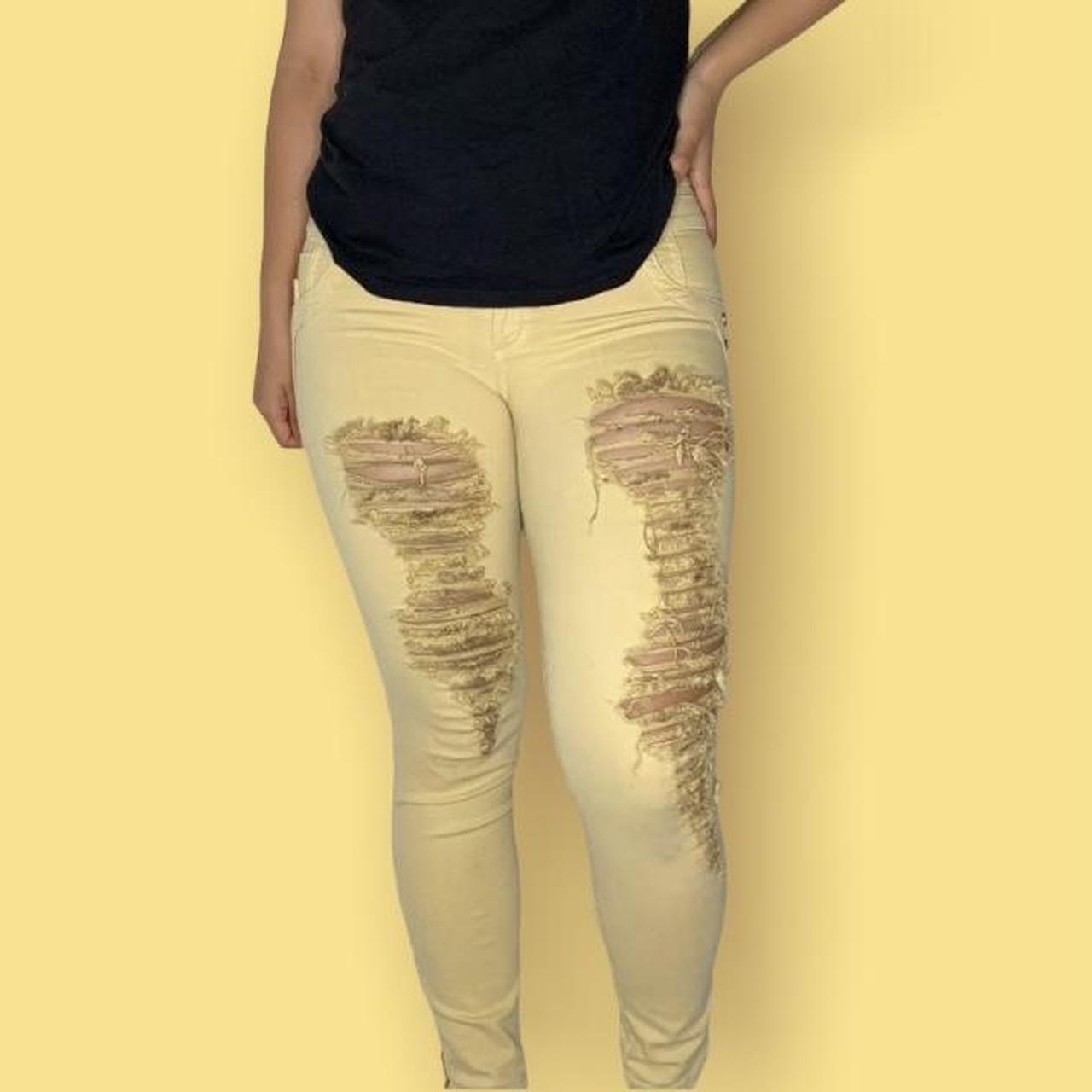 Yellow ripped best sale skinny jeans