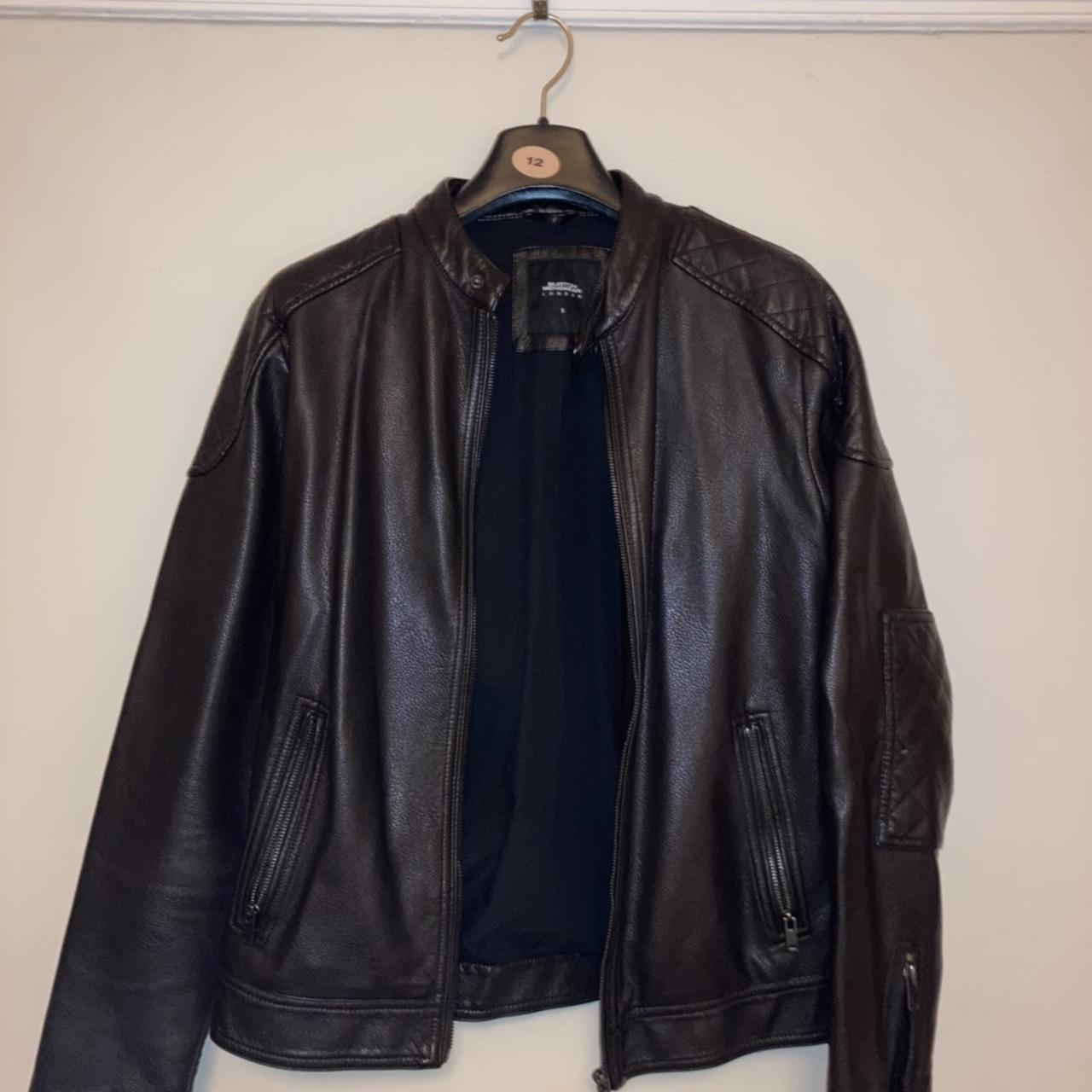 Burtons brown faux-leather jacket. Worn but quality... - Depop