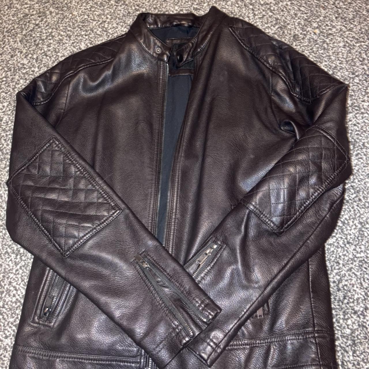 Burtons brown faux-leather jacket. Worn but quality... - Depop