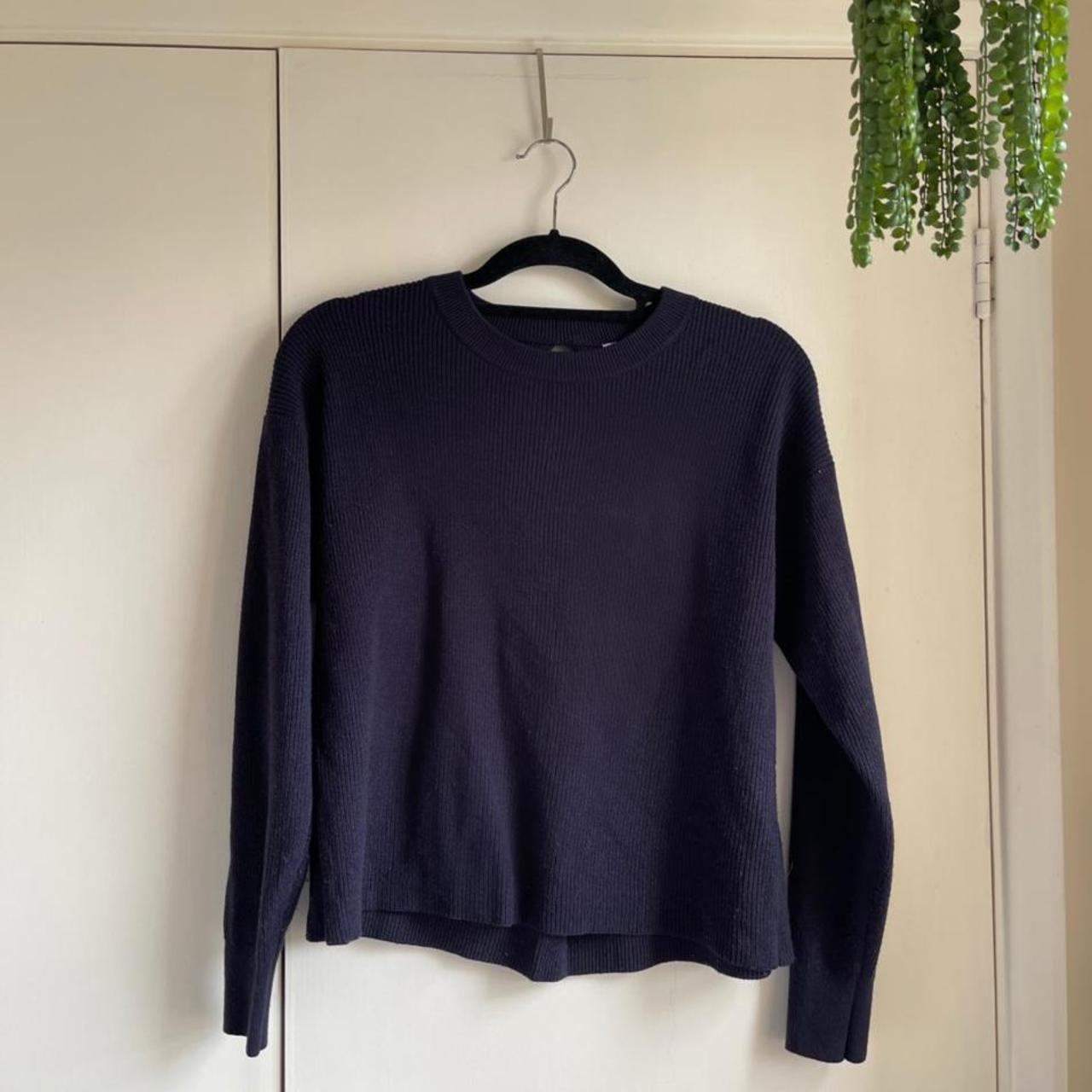 Mango Navy Jumper Boxy fit with open back detailing - Depop