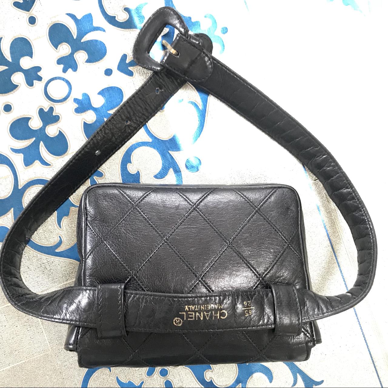 Pre-owned Chanel Vintage Black Lamb Belt Bag, Fanny Pack With Golden Chain  Belt & Cc Closure. Good For Waist S In Grey