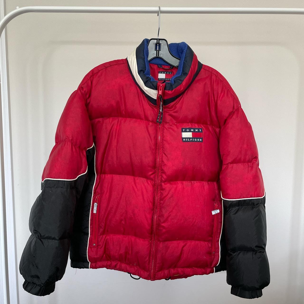 Vintage Tommy Hilfiger Puffer Jacket Darker Red. Depop