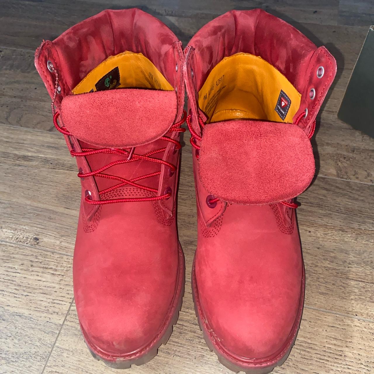 Red Nubuck Timberland Boots In A Mens 9 (Fits... - Depop