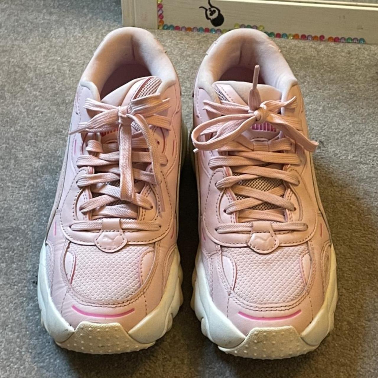 pink futuristic chunky puma shoes. worn few times... - Depop