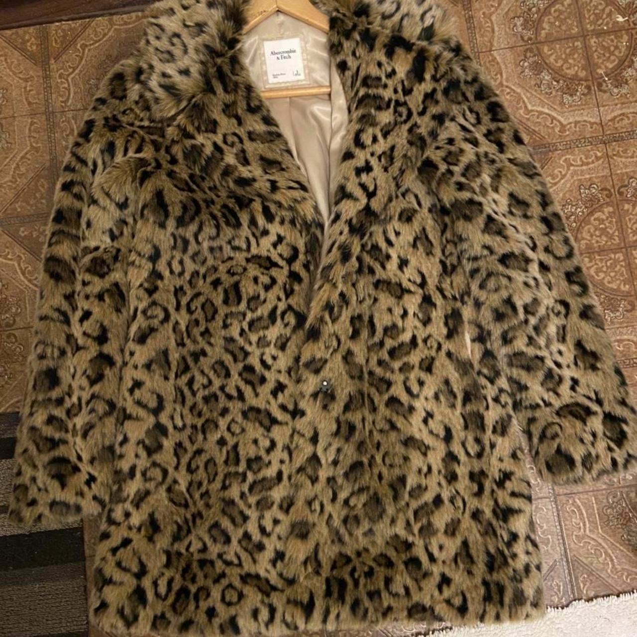 leopard faux fur trench coat in amazing condition... - Depop