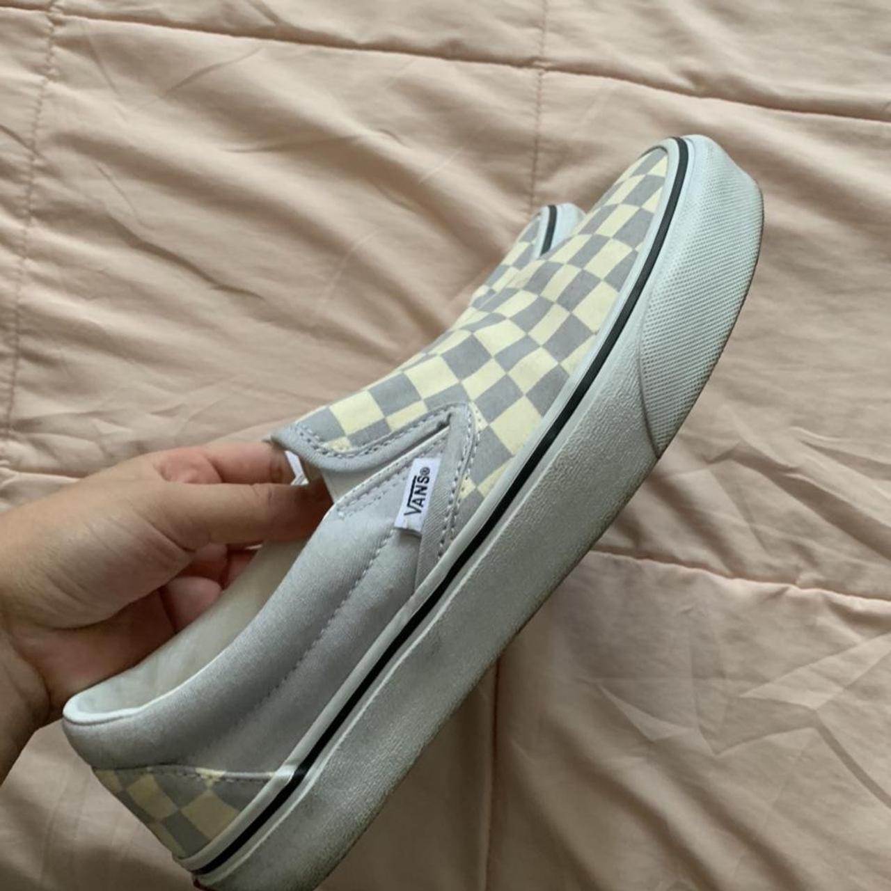 Light purple checkered slip on vans Size 8.5 SO... - Depop