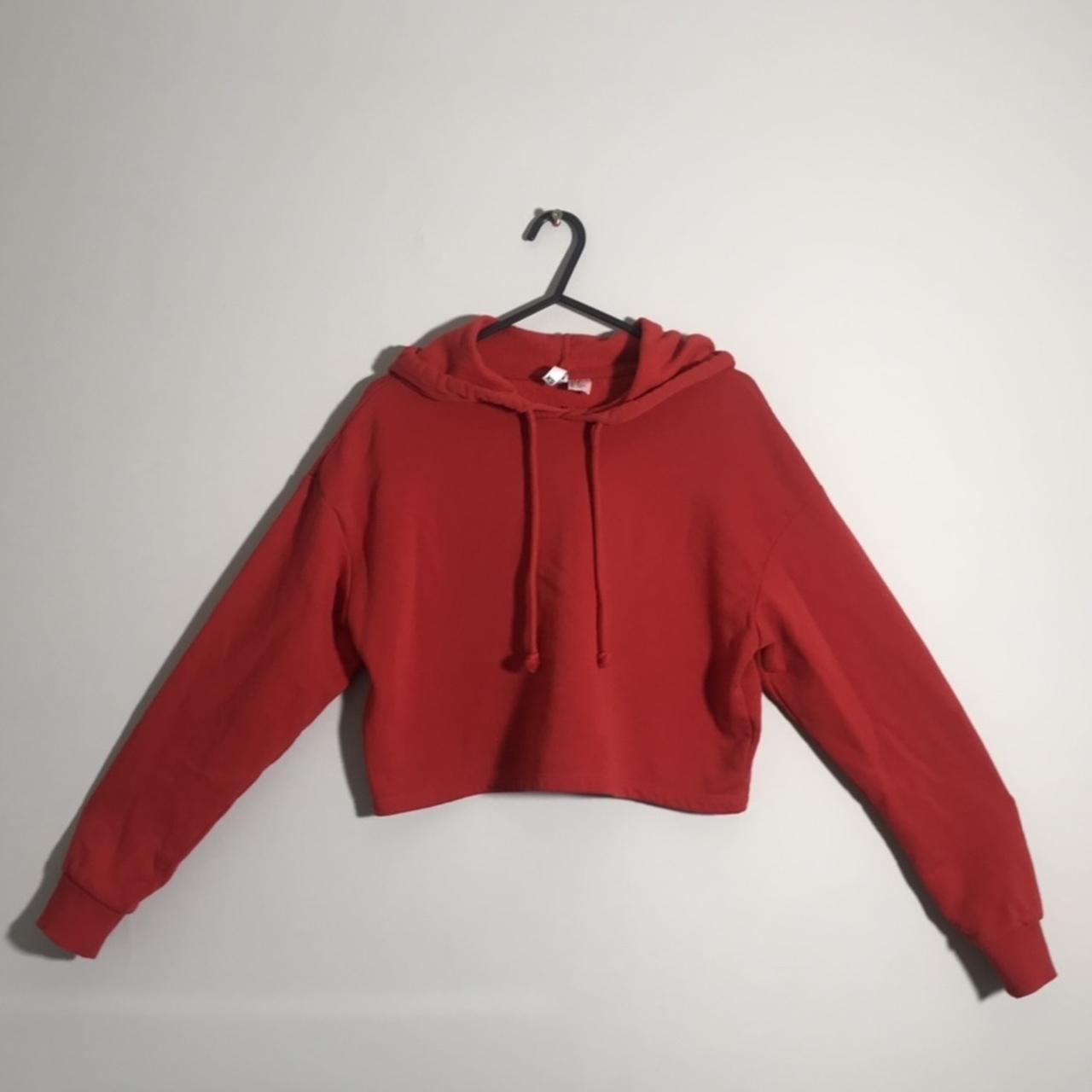 H&M red cropped hoodie xs never worn perfect... - Depop
