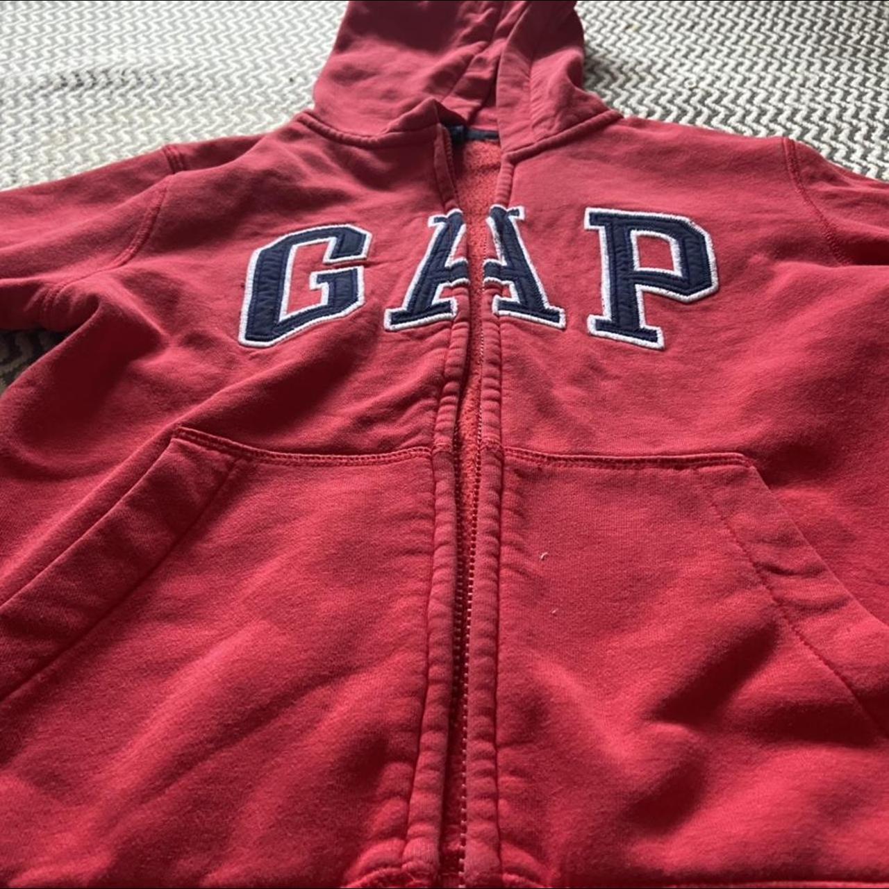 Really cool red gap zip up jumper!! Size 6 as it is... - Depop