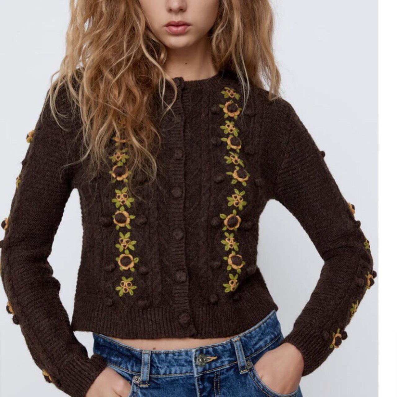 Zara floral knit cardigan Contrast floral fabric... Depop