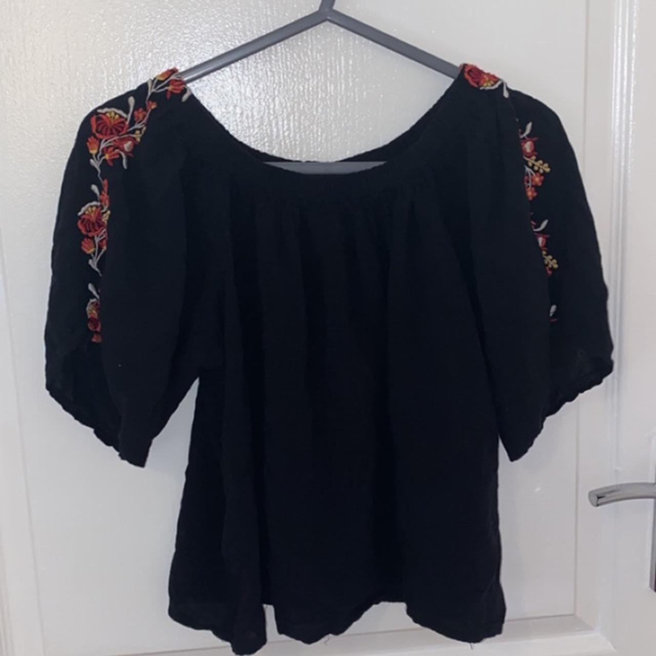 Primark black floral off shoulder top size 8 Hardly... - Depop