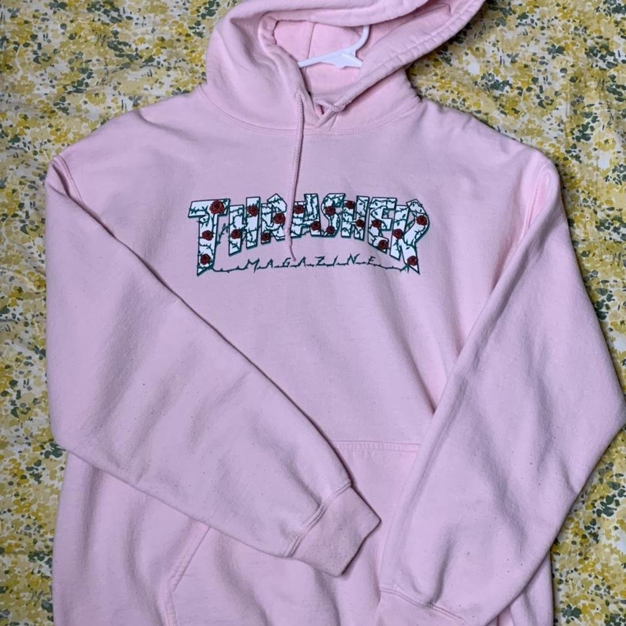 Pink thrasher hoodie with roses I bought this for... - Depop