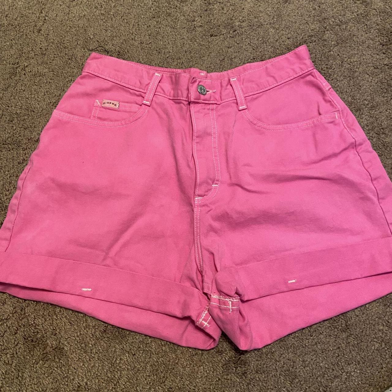 custom dyed pink jean shorts marked a size 12 but... - Depop