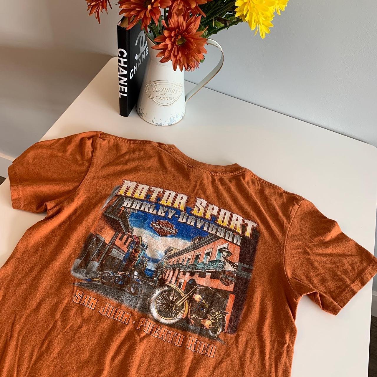 Harley Davidson Men's Orange and Black T-shirt | Depop