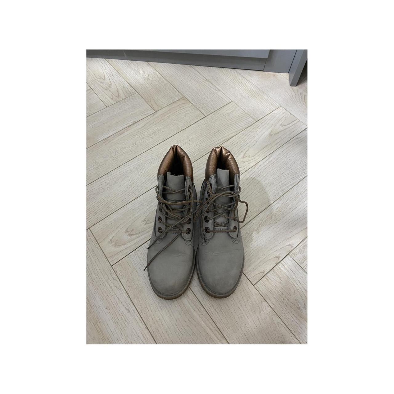 grey and rose gold timberland boots