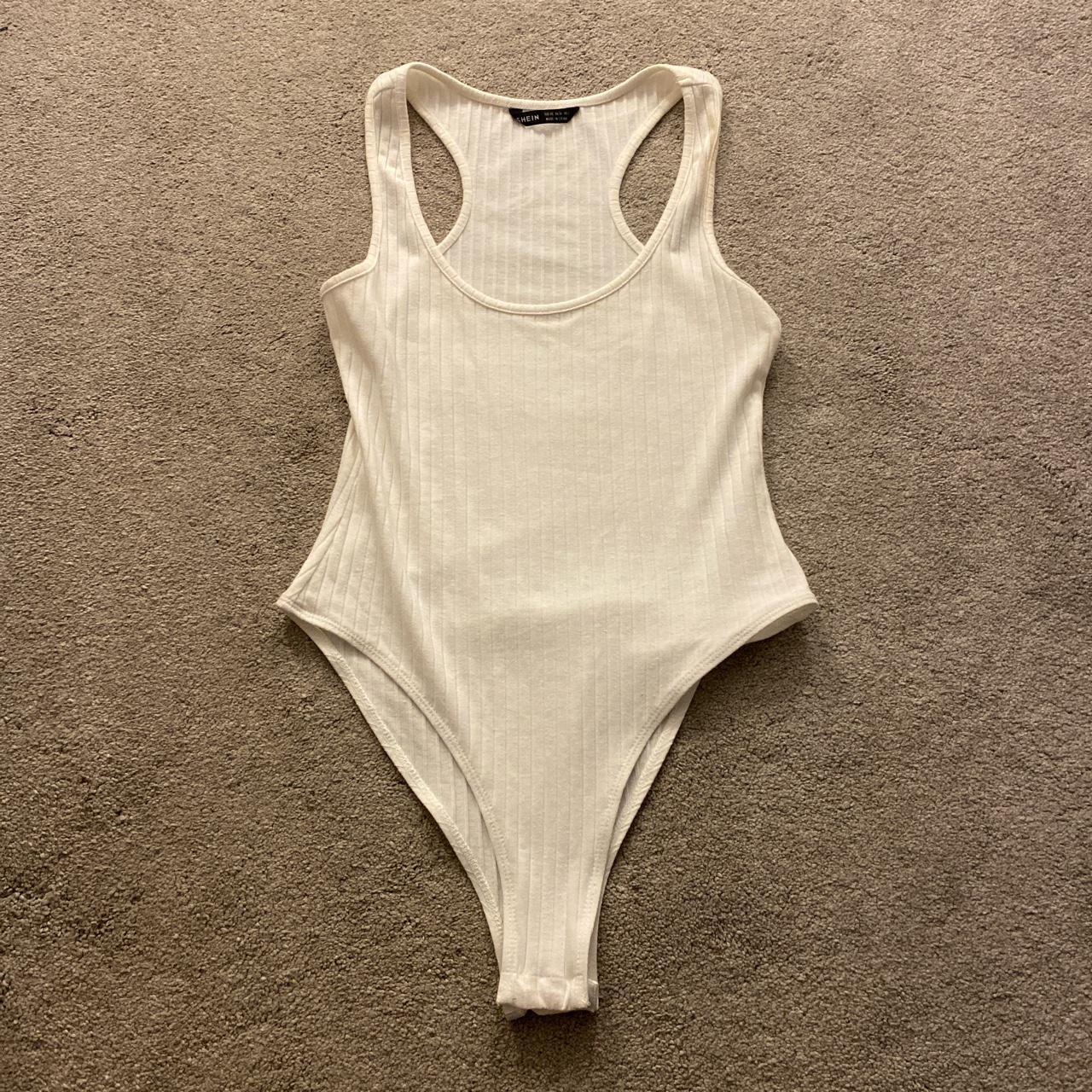 SHEIN white ribbed bodysuit Worn once #shein... - Depop