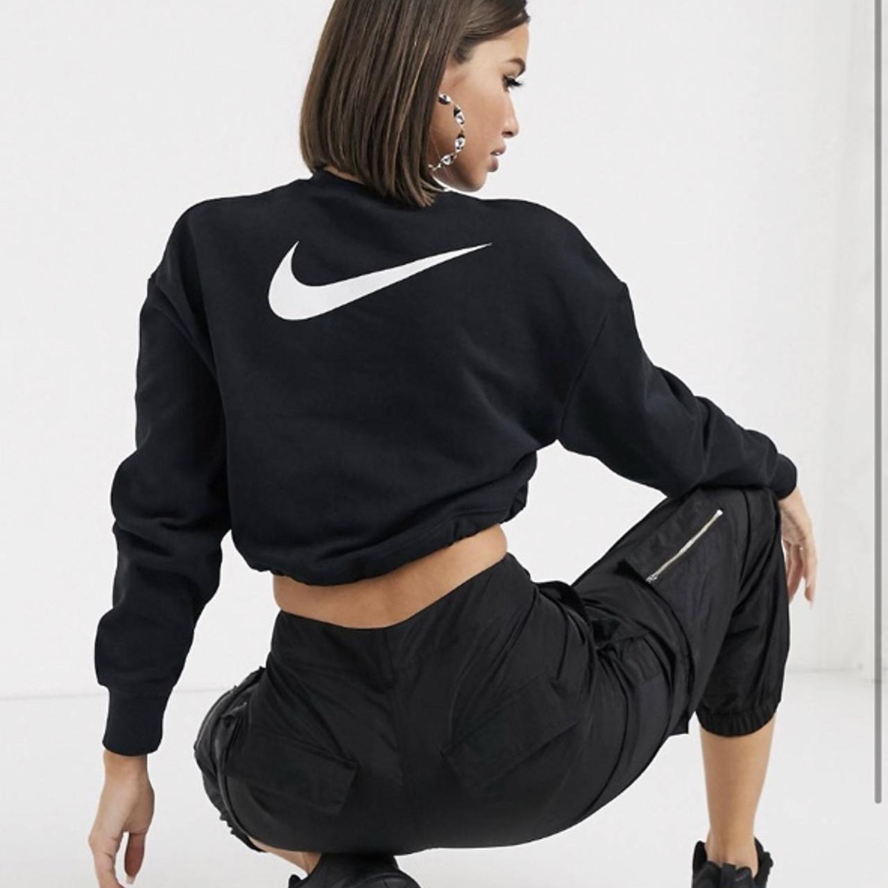 nike elastic drawcord cropped mini swoosh white sweatshirt