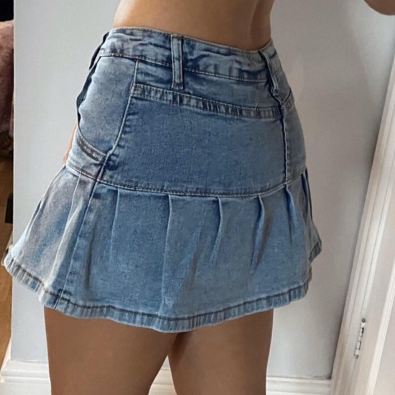 y2k short denim skirt pleated denim skirt pleated... - Depop