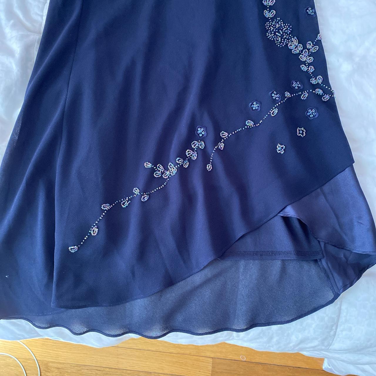 navy maxi skirt, vintage with beading on the left... - Depop