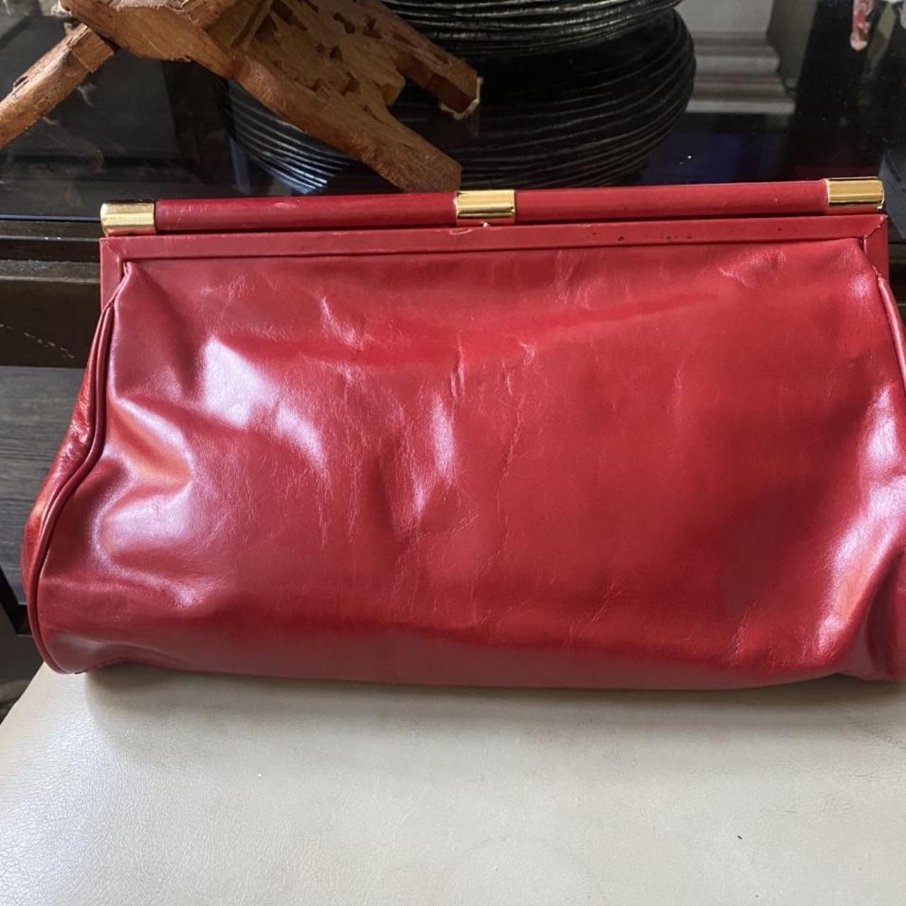 Gorgeous Red and gold real leather clutch by Allen... - Depop