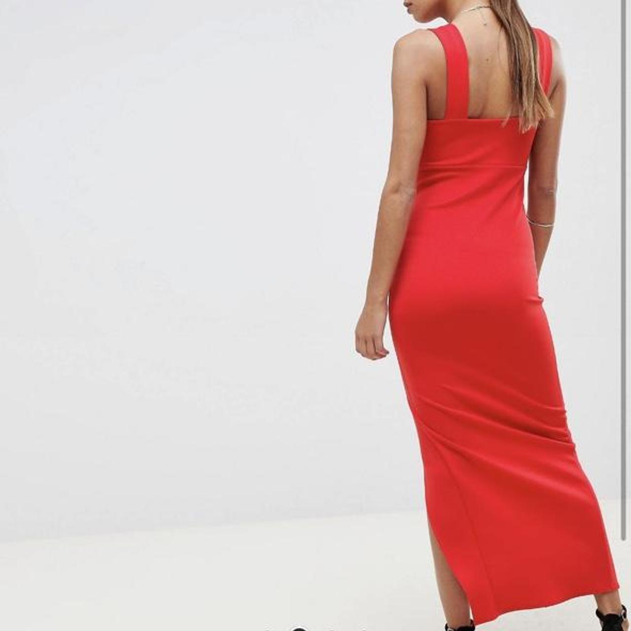 ASOS Design square neck red maxi dress with thigh... - Depop