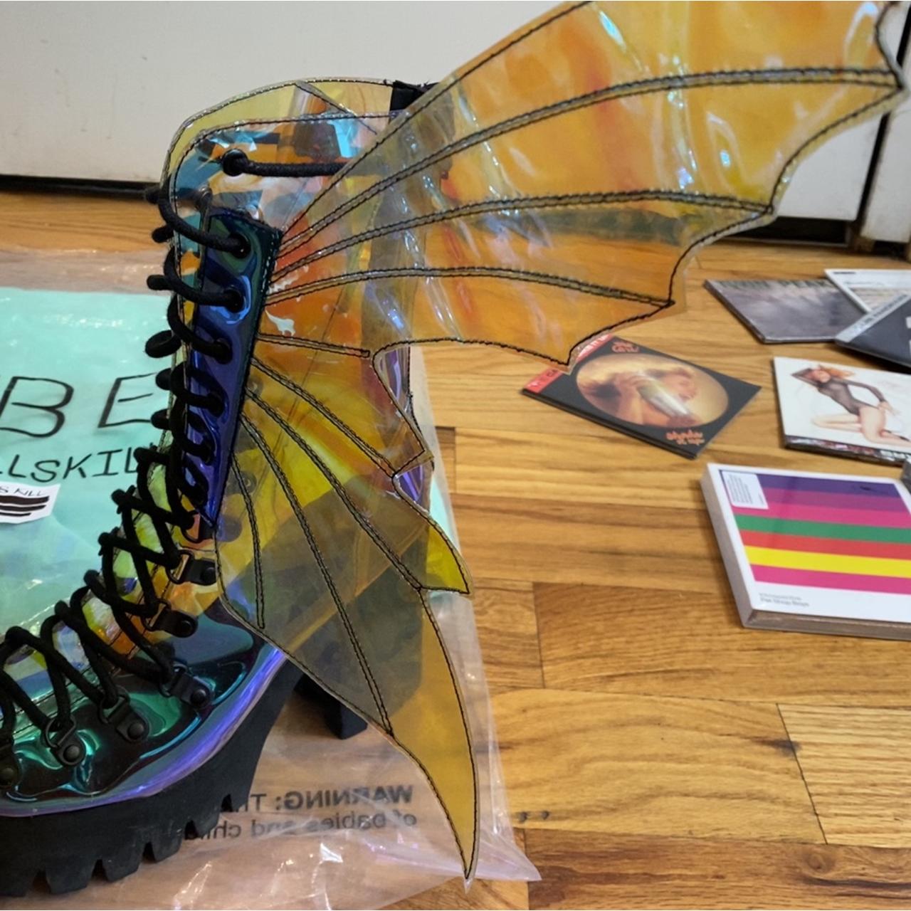 CYBER GOTH HOLOGRAPHIC PLATFORM BOOTS WITH WINGS Depop