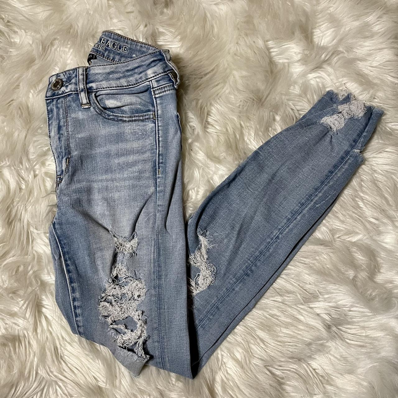 American Eagle Hi-Rise Jegging Jeans Women's 0 Long Super Stretch X  Distressed