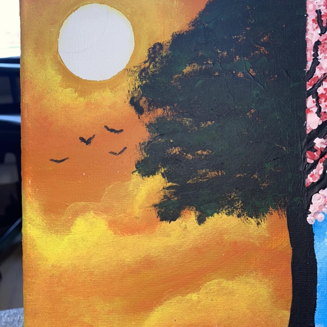 A4 acrylic painting on canvas. Half orange sky... - Depop