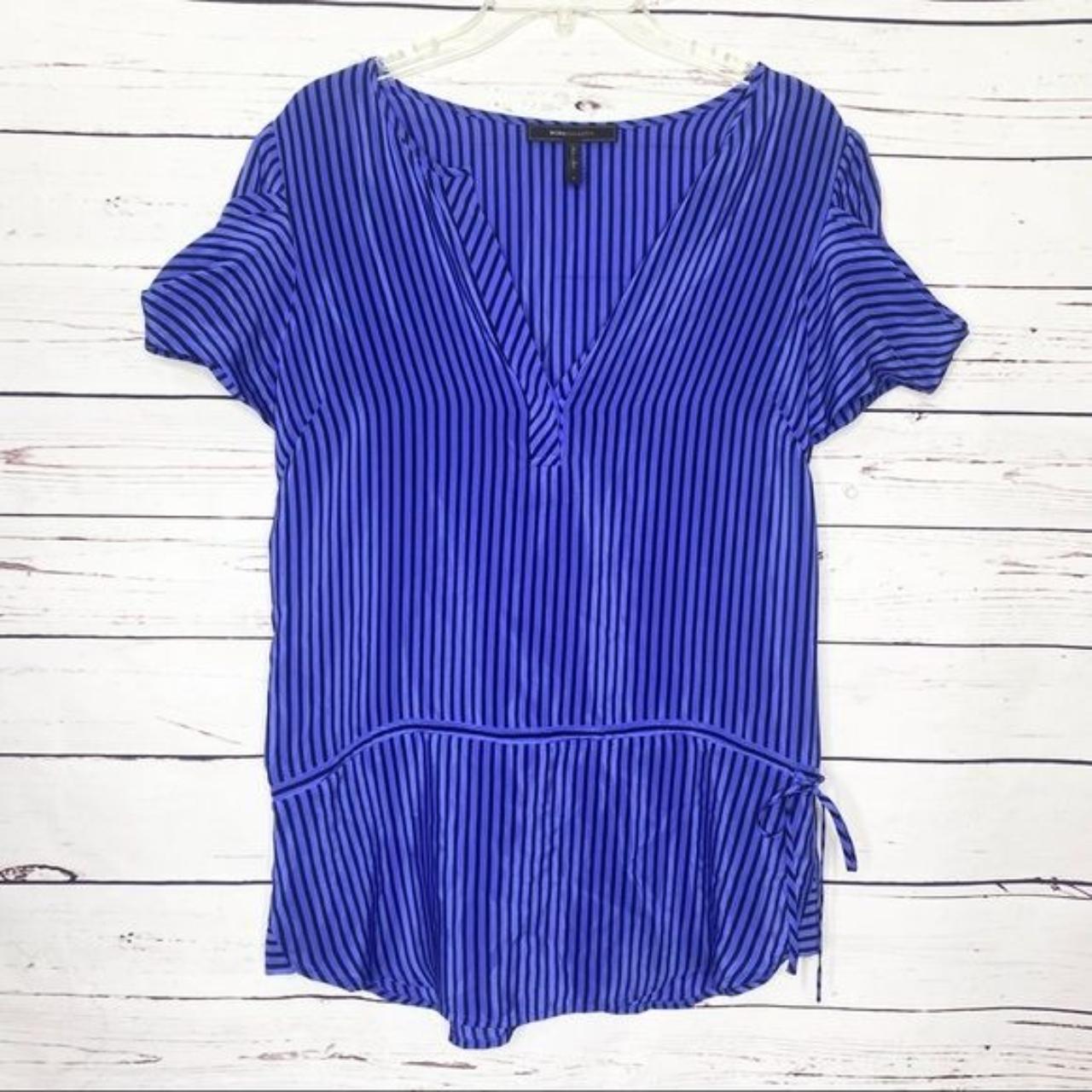 BCBGMAXAZRIA 100 Silk Blue Black Striped Blouse