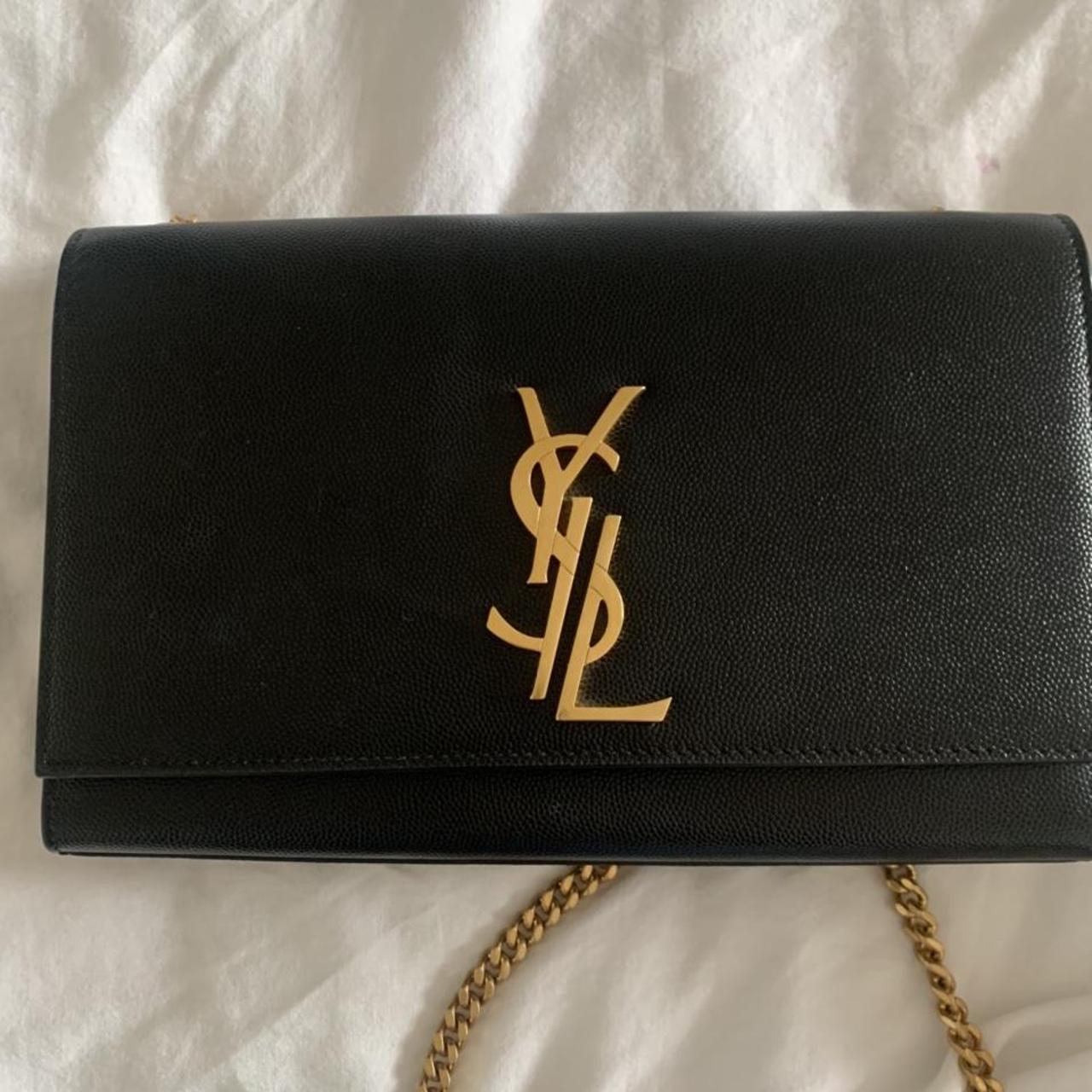 YSL Kate medium monogramme bag in black leather with... - Depop