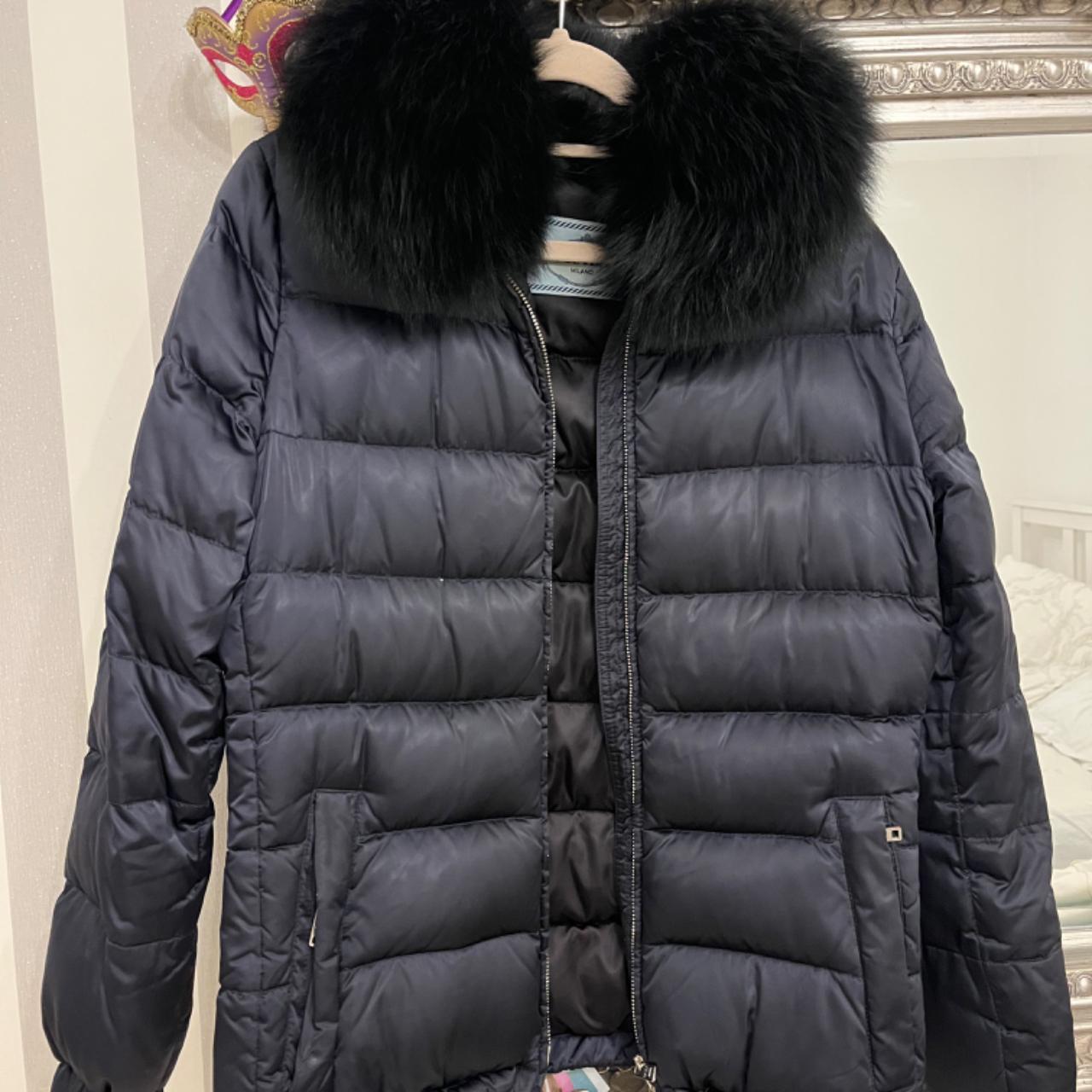 Prada coat navy Fox fur collar Slight hole in the... - Depop