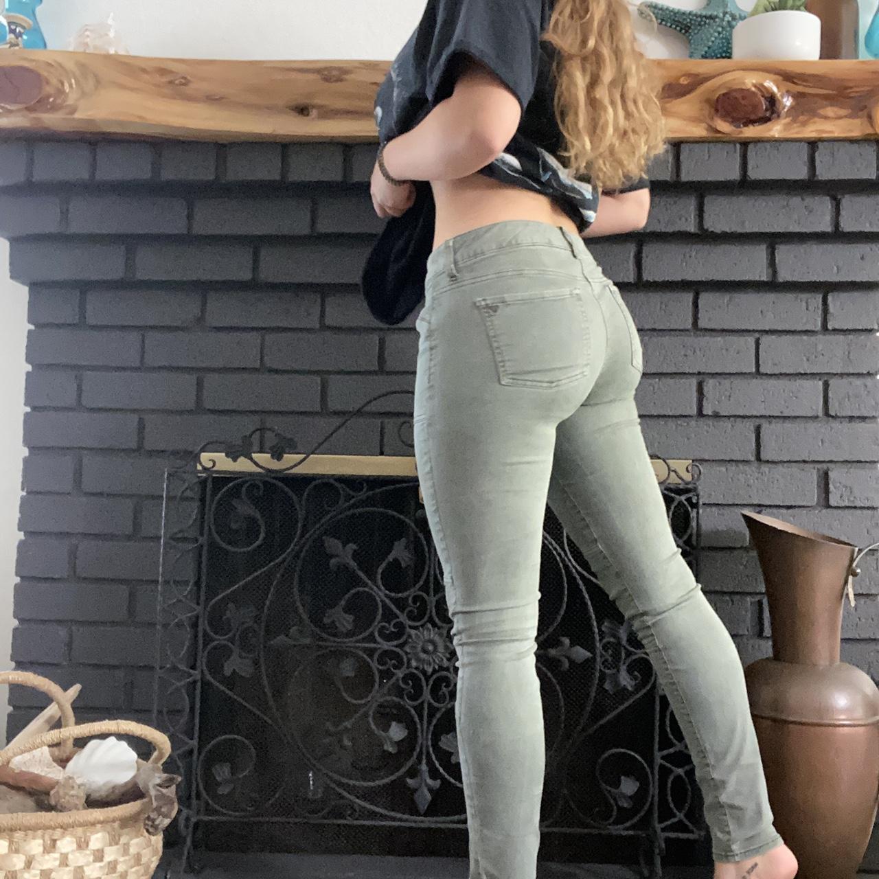 american eagle green skinny jeans mid rise size... Depop