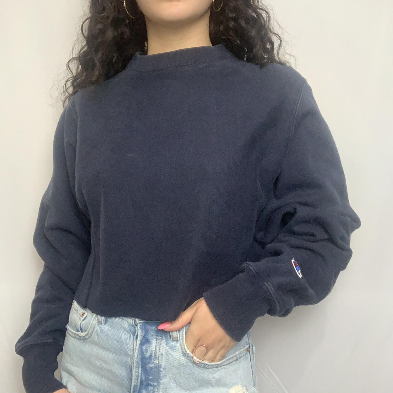 Self cropped navy blue champion crewneck💙🖤 Does not... - Depop