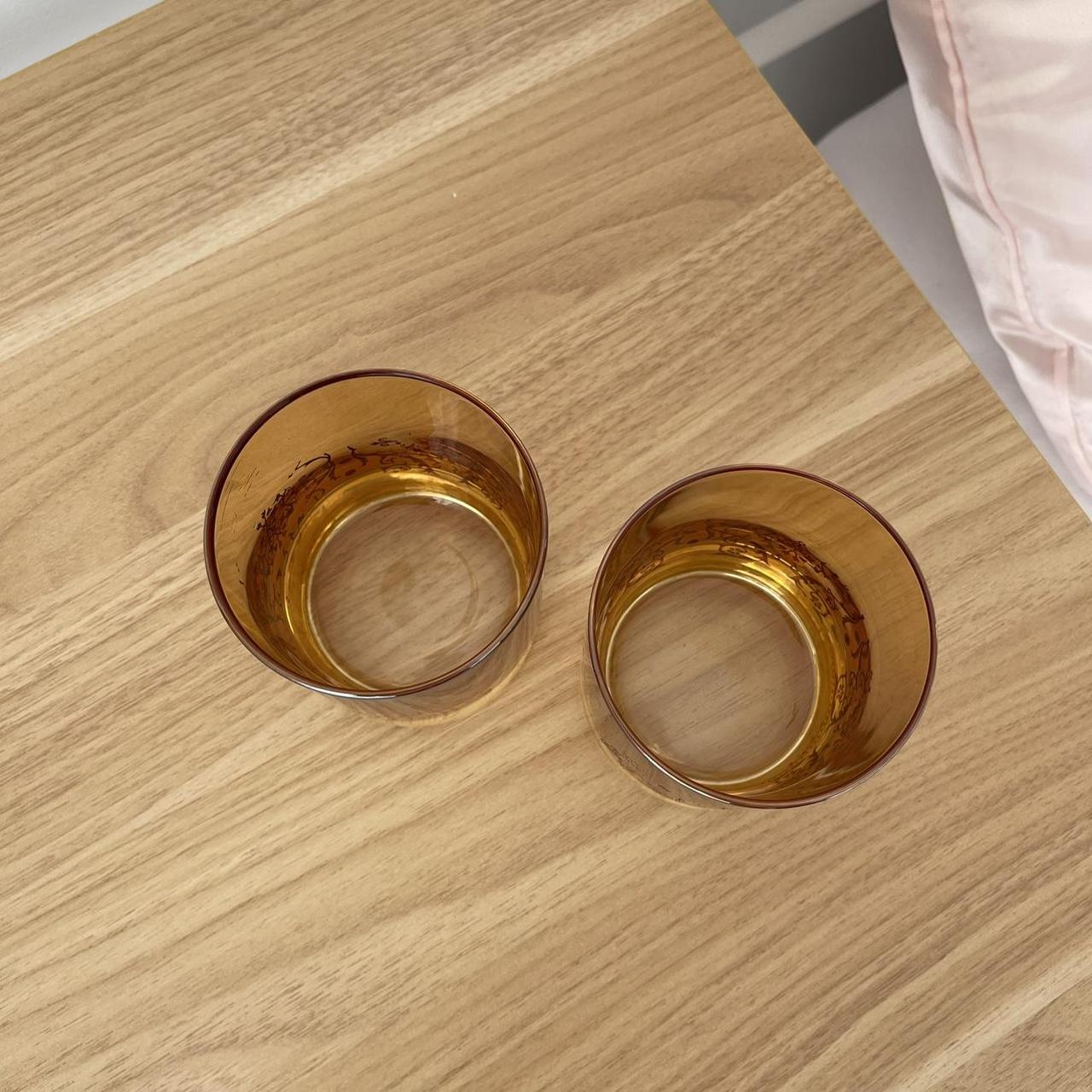 Amber glasses with gold etching and somewhat... Depop