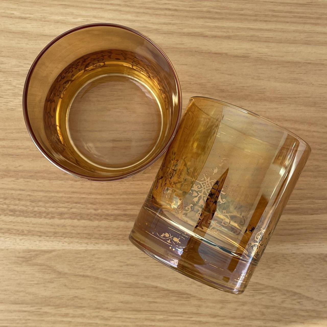 Amber glasses with gold etching and somewhat... Depop