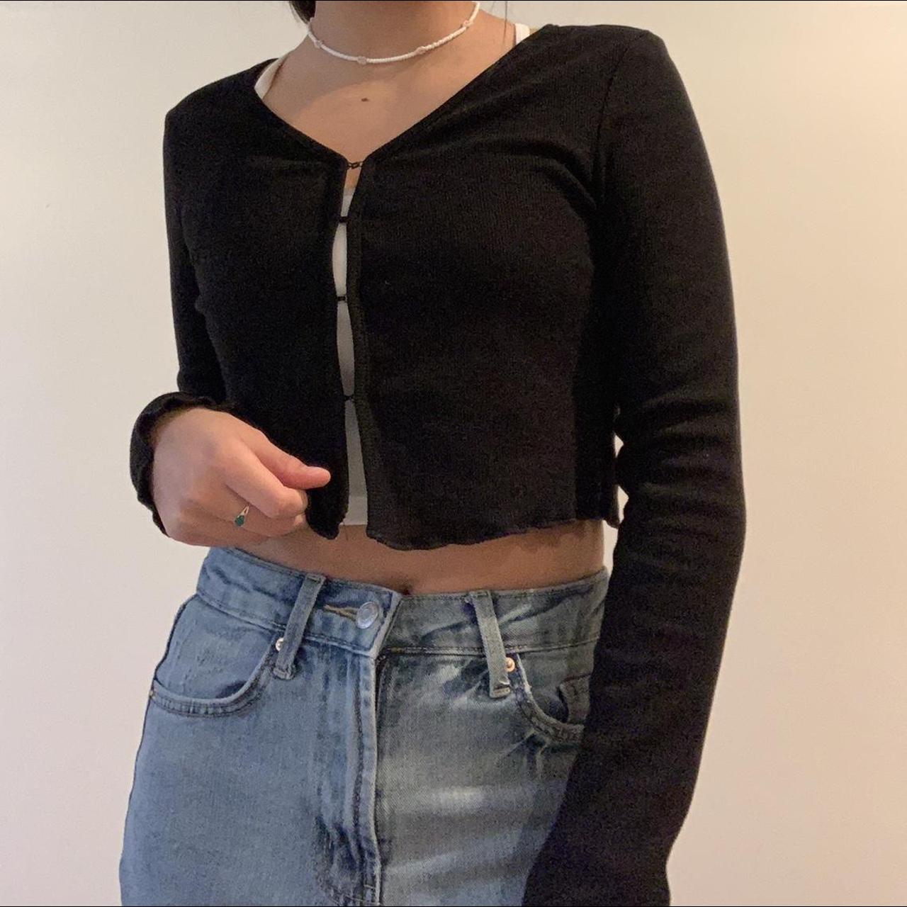 Black long sleeve crop top. Similar to Brandy... - Depop