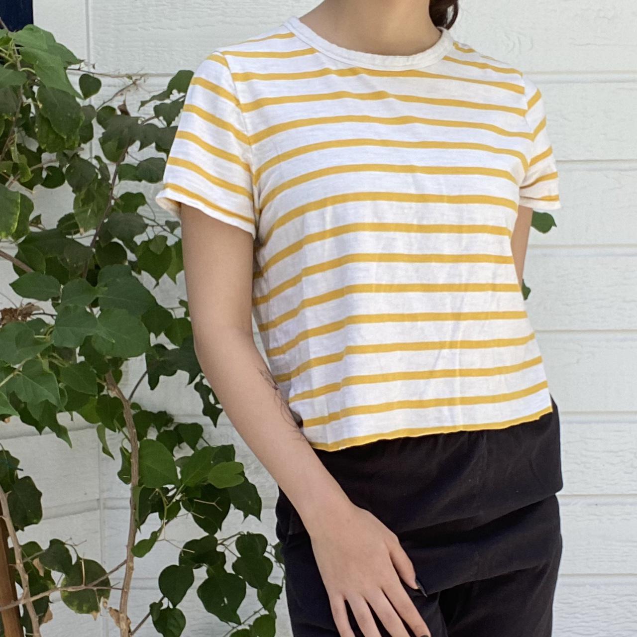 old navy yellow and white striped shirt